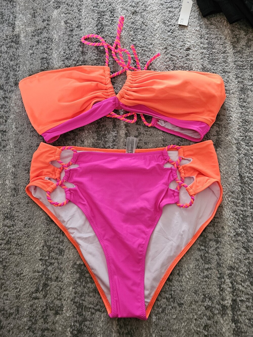 NWT Popvil Neon Orange & Pink Bikini Set, Size XL